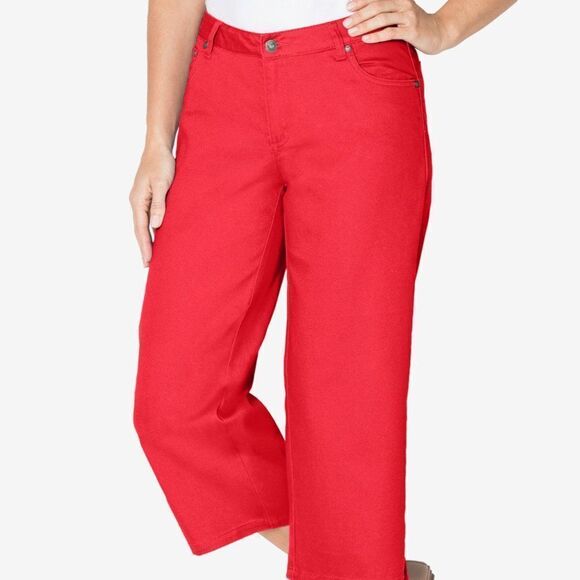 Woman Within Denim - #224 Woman Within- Red Demin Pocket Capri - Size: 28W